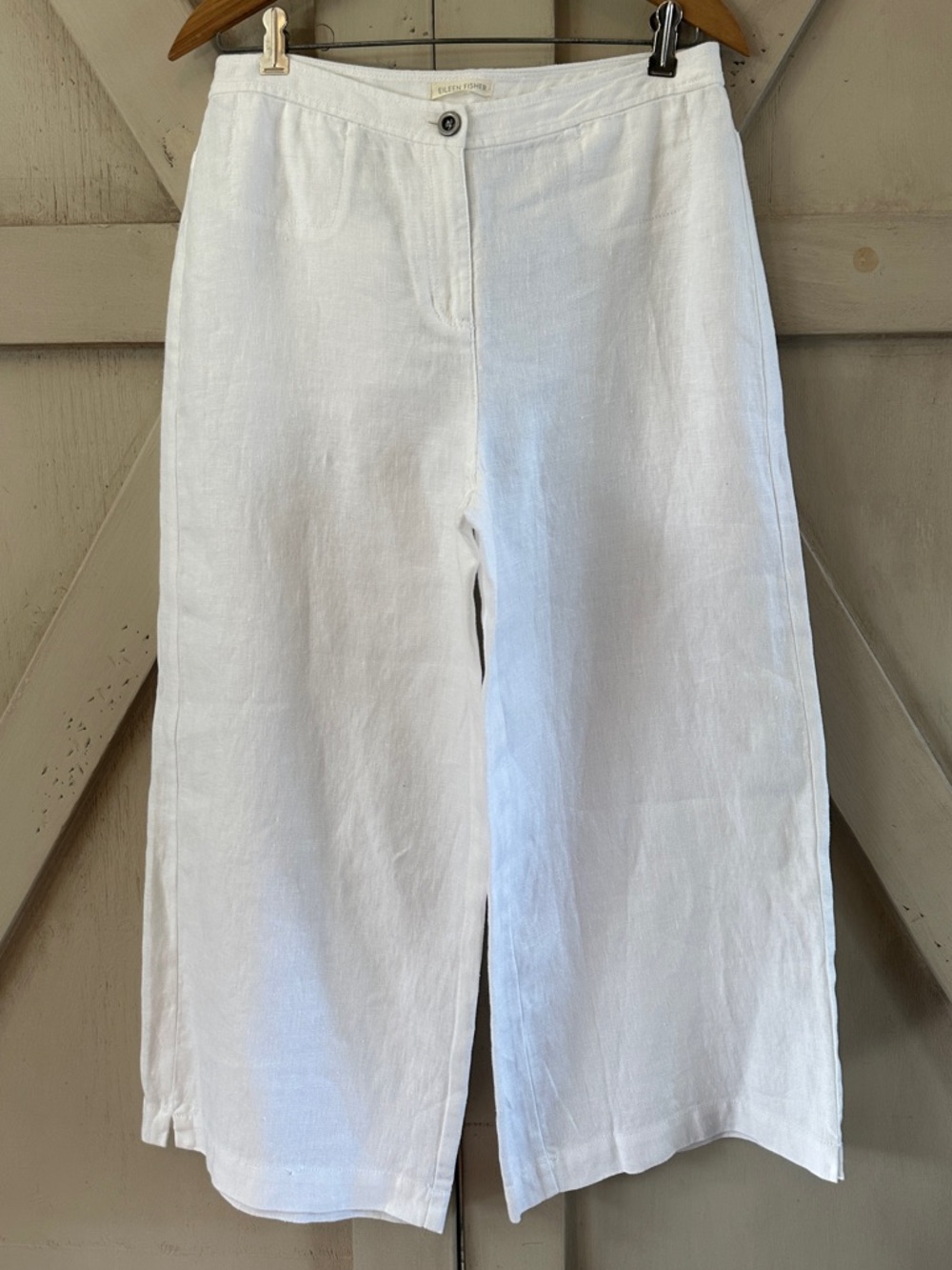 Eileen Fisher Organic Linen White Cropped Pants Wide Leg Minimalist